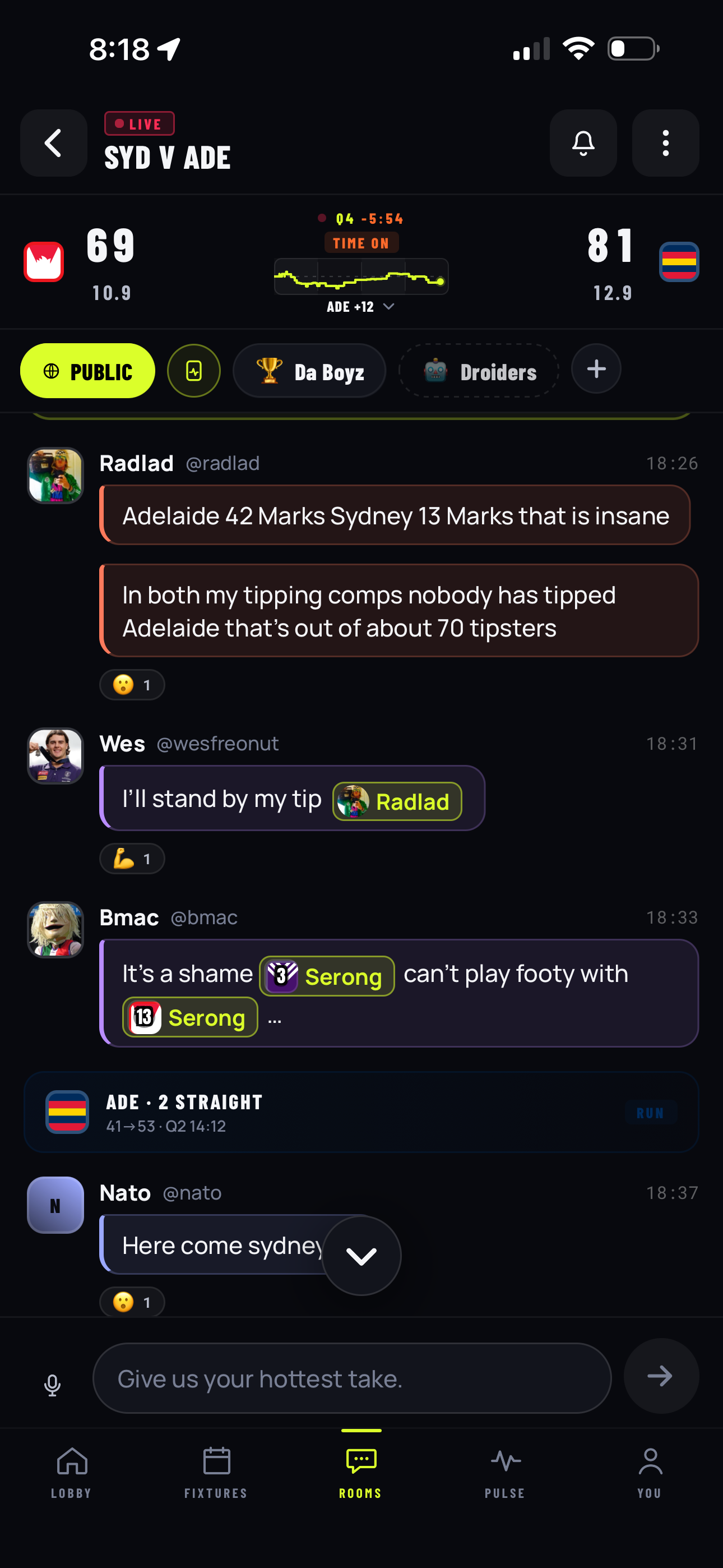 Inside a live match room