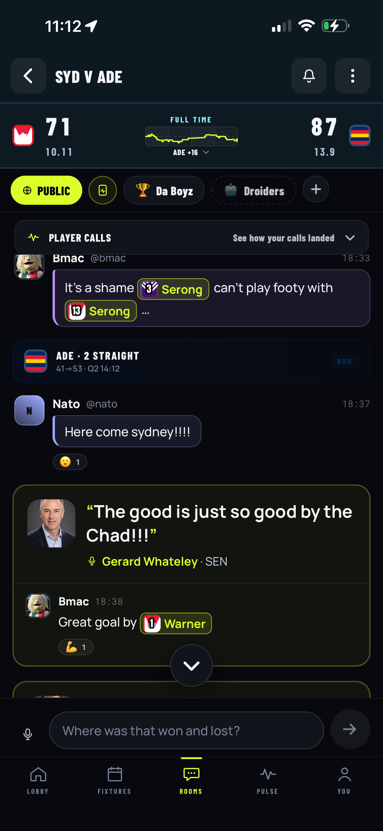 Broadcast quotes and momentum in the room